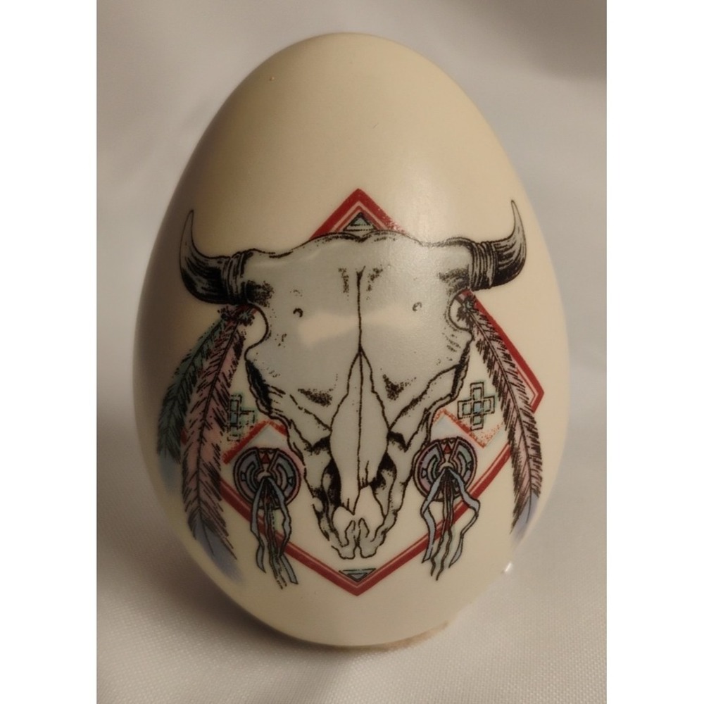 Eggzakly Handcrafted Porcelain Egg Collection Western Bull Head Native American‎